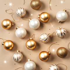 Festive christmas ornaments and twinkling lights arranged in a pleasing pattern