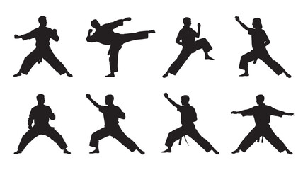 Obraz premium Set of martial arts silhouettes diverse stances and poses vector illustration on white background