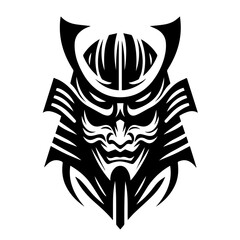 Black & white vector silhouette of Samurai Mask  on white background