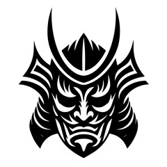 Black & white vector silhouette of Samurai Mask  on white background