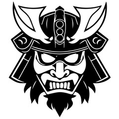 Black & white vector silhouette of Samurai Mask  on white background
