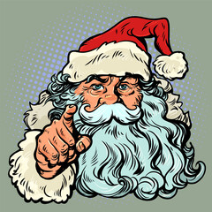 Pop Art Retro Santa Claus points. Special offer for Christmas and New Year s holidays. Discounts on New Year s holidays and gifts.