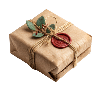 PNG Rustic gift with wax seal
