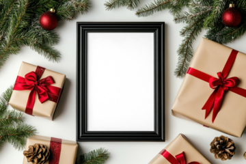 Festive frame mockup with holiday decorations