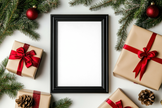 Festive frame mockup with holiday decorations - Powered by Adobe