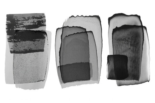 Abstract ink washes and brush strokes in shades of black and grey