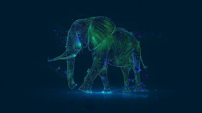 Majestic neon elephant digital art blends wildlife conservation with futuristic design inspiration