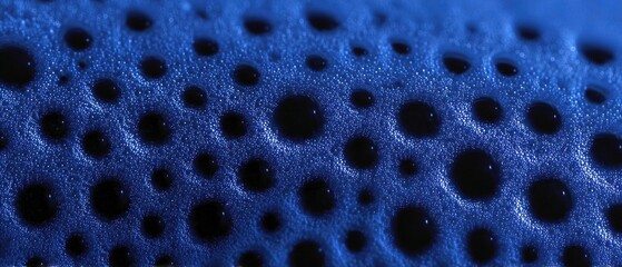 Close-up of a blue surface with small black dots scattered across it. the dots are evenly spaced and appear to be made of a textured material.