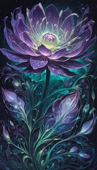magical purple lotus flower with glowing center in cosmic background