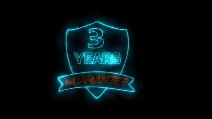 3 years warranty quality assurance concept on the transparent background. Motion graphics marketing materials guarantees.3 year warranty premium shield badge.