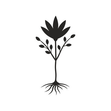 Minimalist plant silhouette vector showing a flower with roots in a clean graphic style Vector illustration