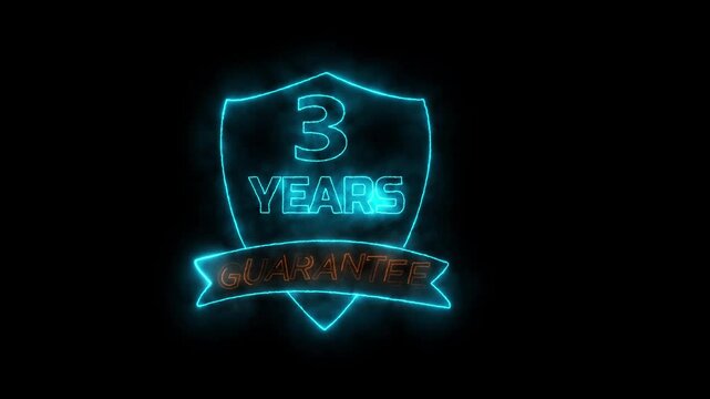 3 years warranty quality assurance concept on the transparent background. Motion graphics marketing materials guarantees.3 year warranty premium shield badge.