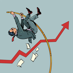 Pop Art Retro The businessman and the charts are soaring. The business analyst makes a successful forecast. The company s shares are on the rise.