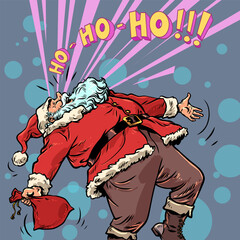 Pop Art Retro Santa Claus is laughing. New Year and Christmas are approaching with Santa Claus. Discounts on New Year's holidays and gifts.