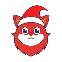 Adorable red cat head with a santa hat, cartoon graphic, festive holiday design.
