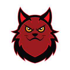Fierce red and black cartoon feline mascot head vector illustration design.