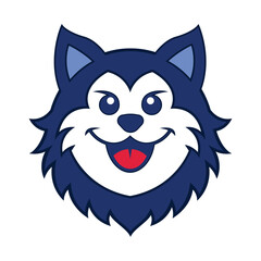 Cheerful blue husky dog mascot head with playful smile and red tongue out