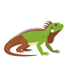 Obraz premium Green Iguana Reptile Animal Illustration Standing Side View.