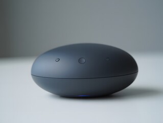 Minimalist dark gray egg shaped object with subtle facial features