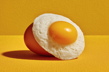 Fried Egg on Brown Egg – Creative Food Concept in Yellow Palette