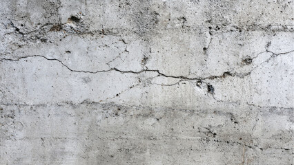 Fototapeta premium A weathered, textured concrete wall with prominent cracks and distressed details, showcasing an aged, industrial, and grunge background.