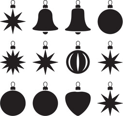 Black and white silhouette Christmas ornaments collection vector illustration isolated