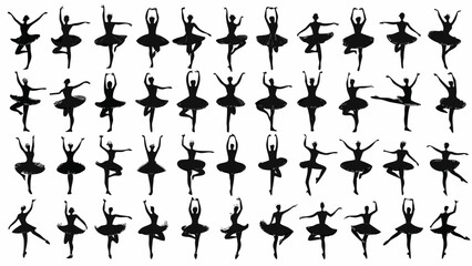 Naklejka premium Captivating ballet dancer silhouettes in graceful poses, ideal for dance studio branding, recital promotions, or elegant artistic projects, originally from scalable vector graphics