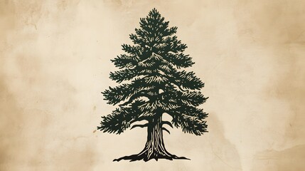 Vintage cedar tree drawing