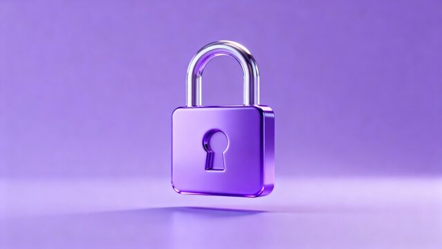 3D rendering of a soft purple padlock icon symbolizing digital security and privacy
