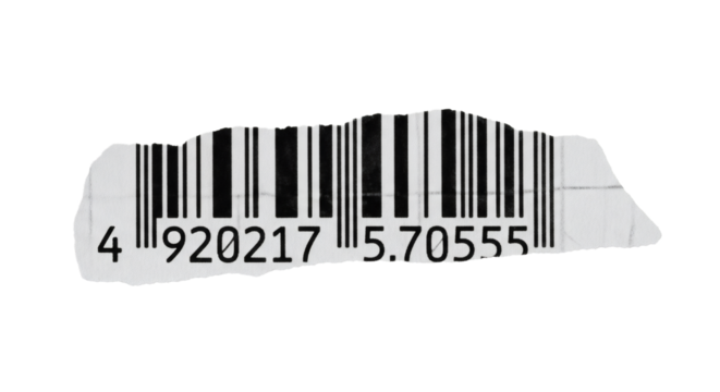 Isolated barcode product code identification scan label price tag retail tracking inventory data black white on transparent background