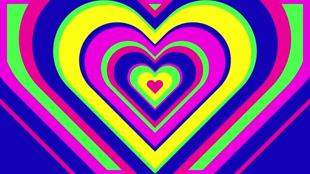 4K footage Loop Background Overlapping love retro color expanding 70s backgrounds. love pattern. Ideal for presentations, motion graphics, digital art