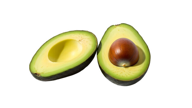 avocado halves with seed, clean shadows on white background