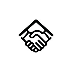 Obraz premium Minimalist outline vector icon of a handshake, symbolizing business agreement, partnership, collaboration, deal, trust, and greeting