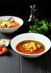 Zesty shrimp stew, Hearty shrimp broth with fresh herbs and