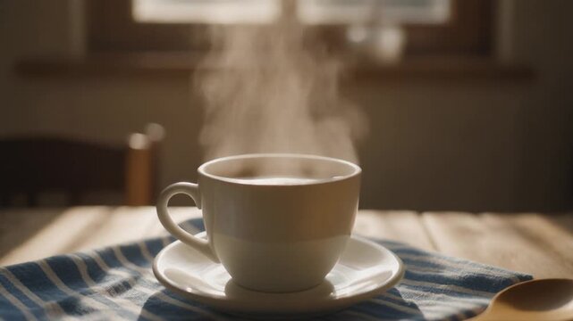 &ldquo;Warm Morning Sunlight Illuminating a Steaming Cup of Coffee on a Wooden Table, Resting on a Blue Striped Cloth Beside a Wooden Spoon in a Cozy Rustic Kitchen&rdquo;

45 Keyword (Bahasa Inggris, dipisahkan 