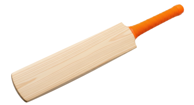 Cricket bat isolated PNG on transparent background, wooden sports equipment for outdoor games and recreational activities