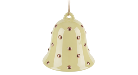 Elegant pale yellow Christmas bell with copper dots isolated PNG, festive holiday ornament for seasonal decoration and graphic design use