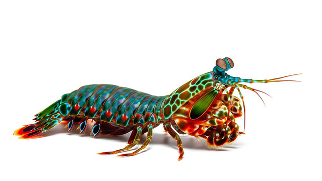 Peacock Mantis Shrimp on White Studio Portrait