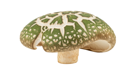 Green-cracked mushroom isolated PNG on transparent background, Chlorophyllum molybdites or false parasol for nature studies