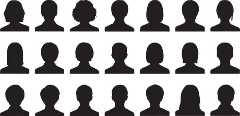 Diverse Silhouettes of People's Heads and Shoulders, Representing Various Hairstyles