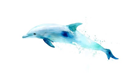 Obraz premium Graceful dolphin watercolor illustration serene ocean art elegant minimalist design peaceful aquatic animal beauty