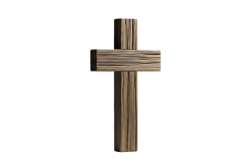Wooden cross PNG isolated on transparent background, religious symbol of Christianity and faith, rustic and textured design element