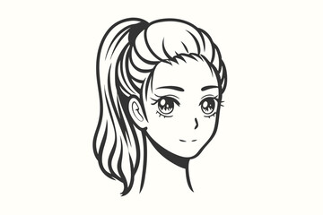 Front facing manga girl portrait shows beautiful eye detail and her hair pulled back