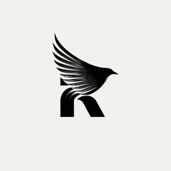 Fototapeta premium Abstract Letter R and Flying Bird Logo Design. Modern Minimalist Initial Monogram with Spreading Wings for Branding.