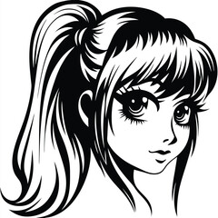 Anime inspired girl displays a serene facial expression in black and white minimalist style