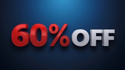 A striking three-dimensional graphic announcing a sixty percent discount offer for a major sale event