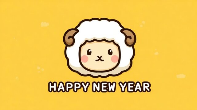 Cute cartoon sheep illustration kawaii style vector graphic for New Years greeting cards isolated on yellow background