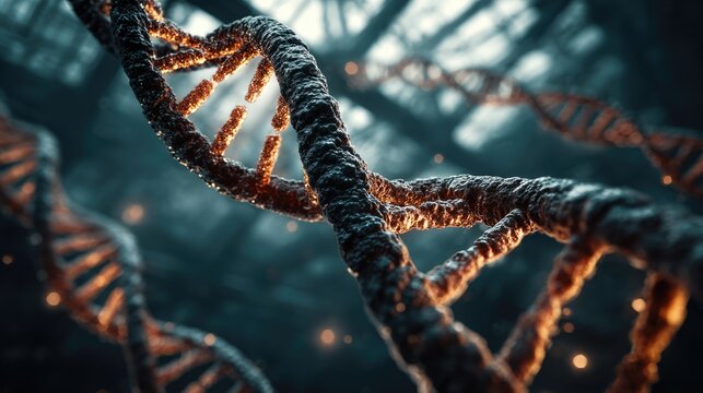 Glowing DNA Helix in Dark Laboratory - Powered by Adobe