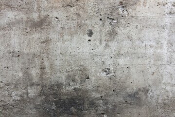 Fototapeta premium Old concrete surface texture with uneven, dirty appearance, wear marks, stains, and small holes in light and dark gray tones, ideal for diverse design applications and backgrounds