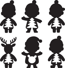 Christmas Holiday Silhouette Characters Collection Festive Vector Illustration Set